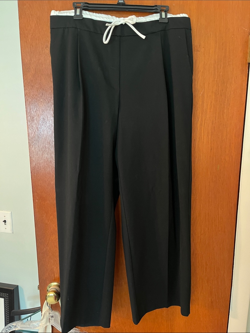 Zara Black Wide-Leg Pants with White Drawstring Waist